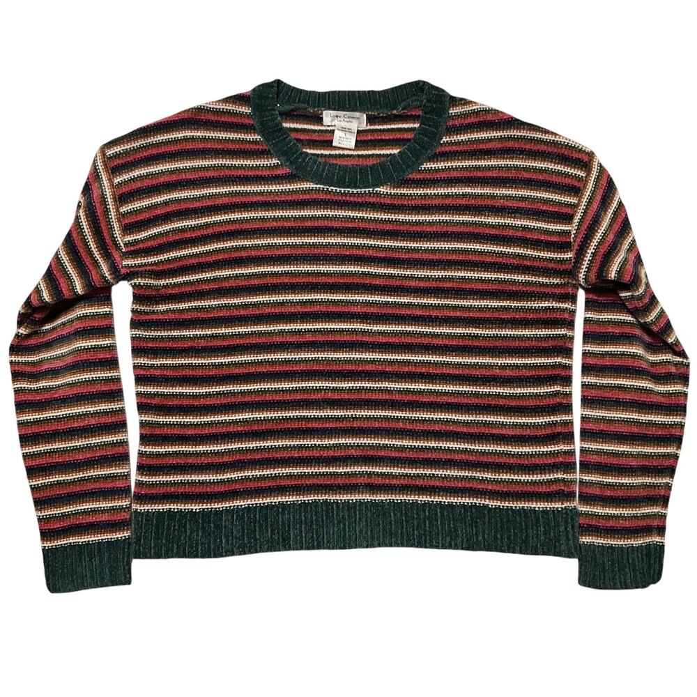 Love Cameron Los Angeles Women Sweatshirt L Green Striped Long Sleeve Crew Neck